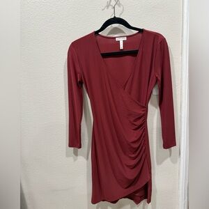 Leith Burgundy Long Sleeve Wrap Dress